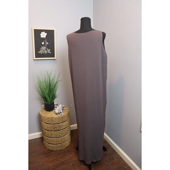 Eileen Fisher L Sleeveless Brown Maxi Dress Stretch Viscose Jersey - Picture 2 of 5